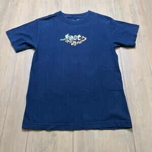 Y2K Lost Enterprises Surf Graphic T Shirt Mens Small Navy Blue Pin Up Back 2000s